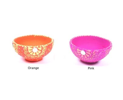 Pastel Painted Terracotta Diya - Orange-Pink