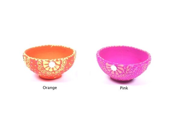 Pastel Painted Terracotta Diya - Orange-Pink