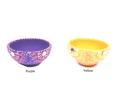 Pastel Painted Terracotta Diya - Purple-Yellow