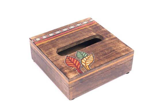 Trendy Wood Tissue Box With Madhubani Art