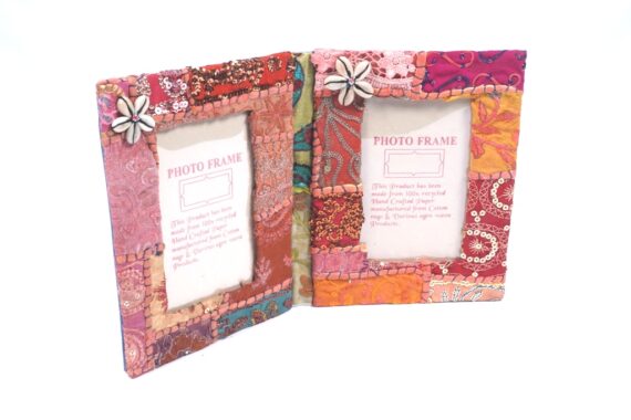 Recycled Fabric Double Photo Frame in Red