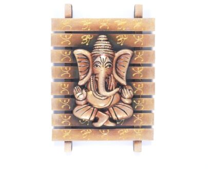 Terracotta Wood Frame - Golden-Brown Ganesha