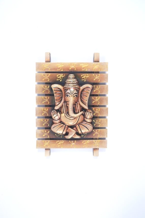 Terracotta Wood Frame - Golden-Brown Ganesha