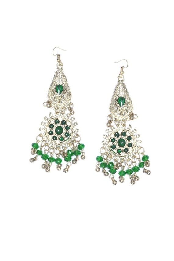 Afghani Metal Earrings in Green