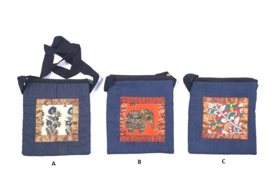 Stylish Denim Kalamkari Center Patch Sling