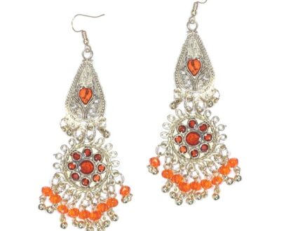 Afghani Brass Metal Earrings in Orange