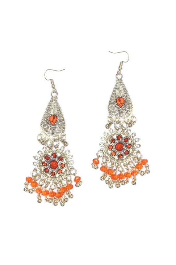 Afghani Brass Metal Earrings in Orange