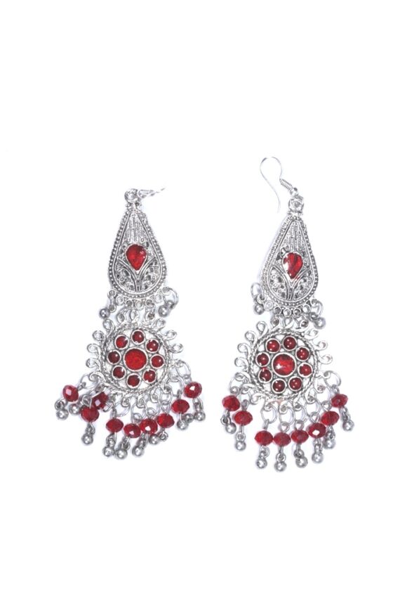 Afghani Brass Metal Earrings in Red