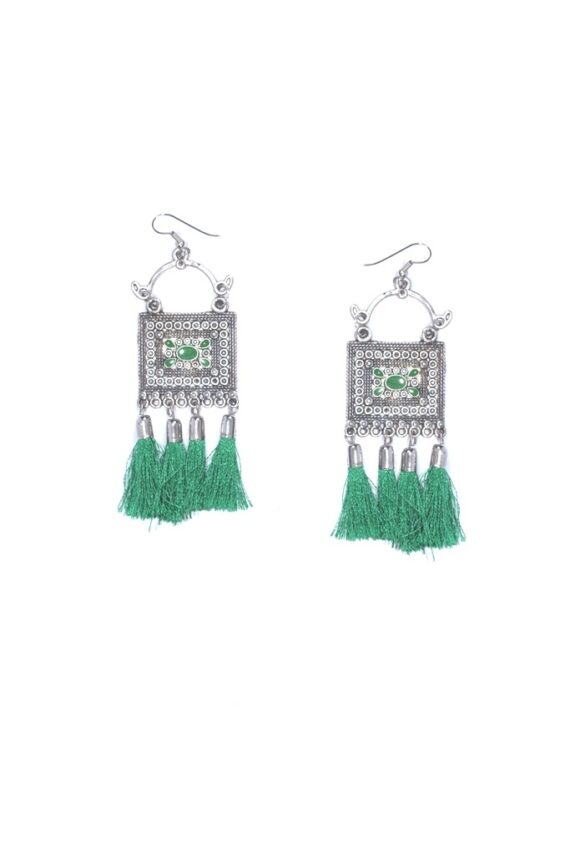 Designer Tassel Earring in Green