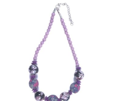 Stylish Glass & Fabric Beads Necklace in Purple