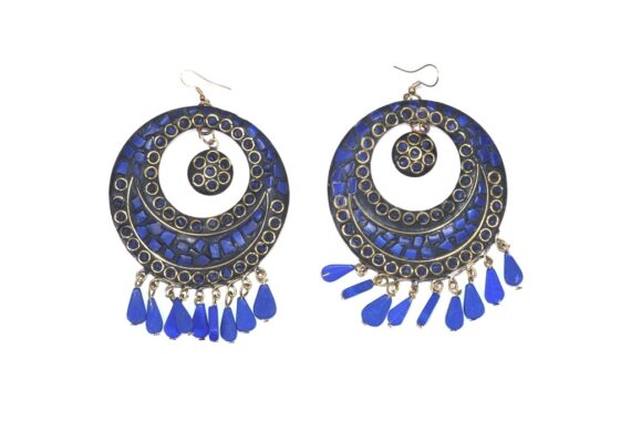 Nepali Stone Brass Bali Earrings in Blue