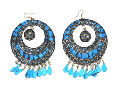 Nepali Stone Brass Bali Earrings in Blue