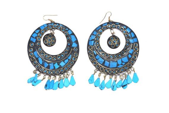 Nepali Stone Brass Bali Earrings in Blue