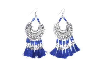 Trendy Long Tassel Earrings in Royal Blue