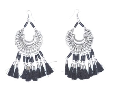 Trendy Long Tassel Earrings in Black