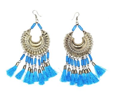 Trendy Long Tassel Brass Earrings Blue