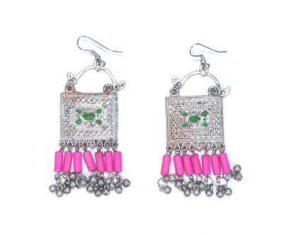 Afghani Metal Earrings With Pink Beads