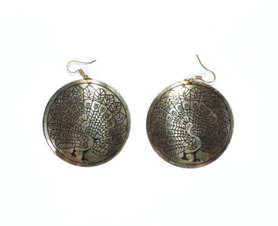 Peacock Embossed Brass Metal Earrings