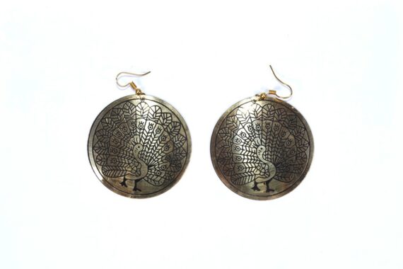 Peacock Embossed Brass Metal Earrings