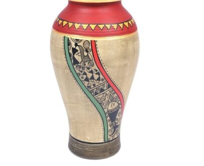 Terracotta vase with Warli painting