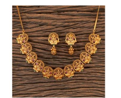 Antique Temple Lakshmi Necklace with Matte Gold Plating