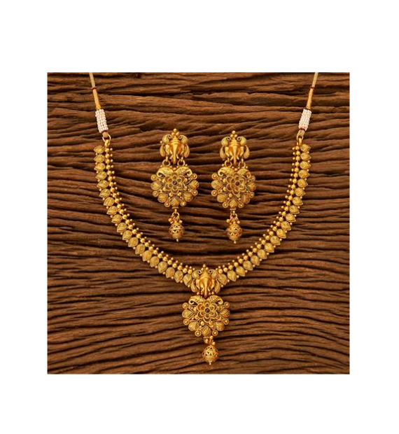 Antique South Indian Ganesha Necklace With Matte Gold Plating