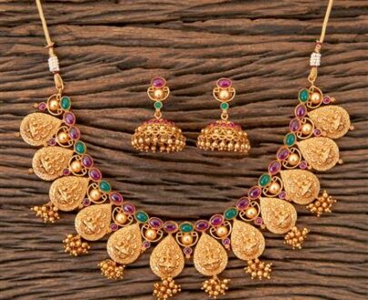 Antique Lakshmi South Indian Necklace With Matte Gold Plating