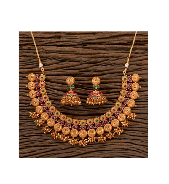 Antique South Indian Coin Necklace With Matte Gold Plating